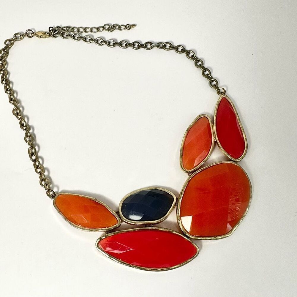 Orange and blue statement necklace - Picture 3 of 8